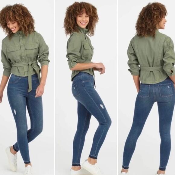 SPANX Drop Hem Skinny Jeans Medium Distressed - Picture 1 of 7